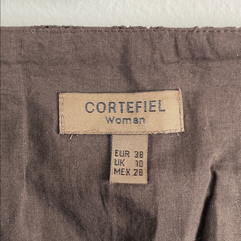 Cortefiel Boho Embroidered Eyelet Godet Skirt | Pleated, Lined, Side Zip | Brown - Picture 13 of 16
